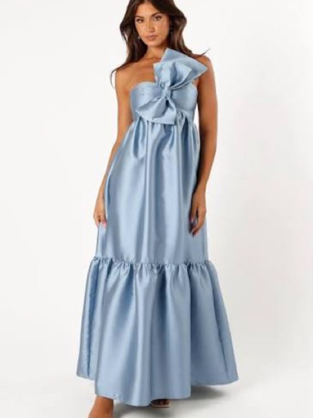 Petal & Pup Light Blue One-Shoulder Maxi Dress with Bow